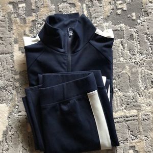 Aritzia Dark Blue and White Zip-Up Set